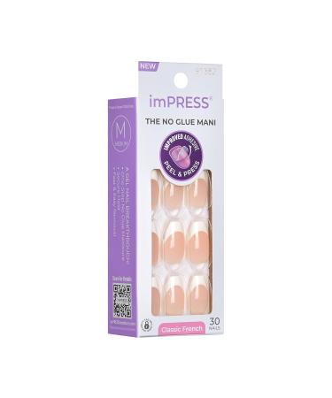 KISS imPRESS No Glue Press-On Nails - French Manicure Light Neutral & White Tips Medium Coffin Shape 30 Nails + Accessories - Buy Online on GoSupps.com