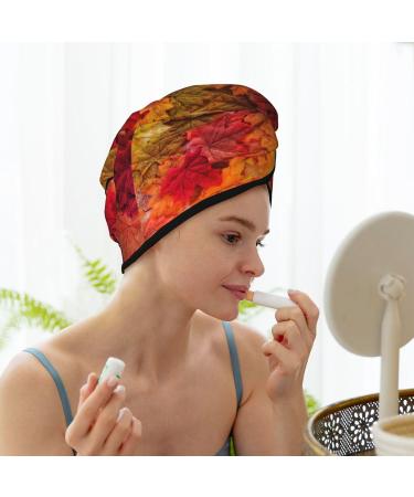 Quick-Dry Hair Towel Wrap with Button | Autumn Leaf Towel Turban for Effortless Hair Drying - Buy Online on GoSupps.com