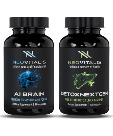 NeoVitalis Brain & Detox Wellness Bundle | AI Brain Nootropic Capsules for Memory Focus + DetoxNextGen Liver & Kidney Support | Cognitive Detox Immune Boost & Toxin Removal Supplement | 120 Caps