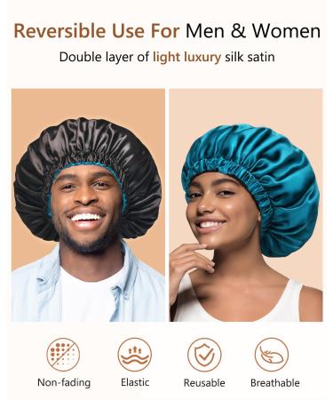 Shop Mikimini Satin Hood for Women & Men - Turnable Double-Layer Sleeping Hood for Braids | XL Black/Blue - Adjustable & Non-Slip - Buy Online on GoSupps.com