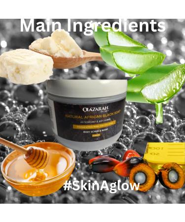 Natural African Black Soap Body Scrub Antioxidant & Anti-Aging with Shea Butter Aloe Vera & Honey | 7 oz | Moisturizing Glowing Skin - Buy Online on GoSupps.com