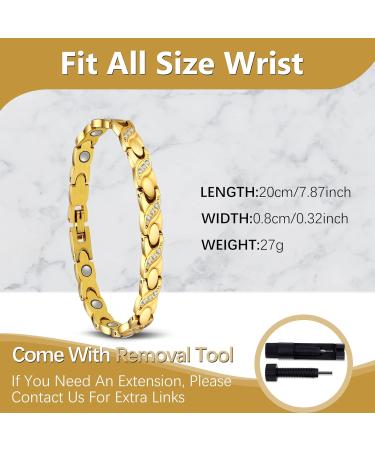 Jeracol Titanium Steel Magnetic Bracelet for Women | Adjustable Length & Crystals Design | Strong Magnets | Includes Sizing Tool | Gold | Jewelry Gift Box - Buy Online on GoSupps.com