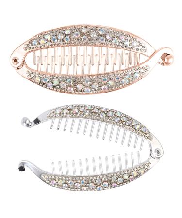 Fashion Banana Clips Hair Rounded Edges Volume Clip Pins Claw Rhinestone Crystal Fish Shape Barrette for Women Girl Hair Jewelry Accessories (Fish shape)