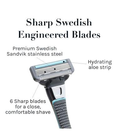AOA Men's 6 Blade Razor Kit - 7pc Set with Handle Swedish Blades & Aloe Strip for a Comfortable Close Shave - International Shipping Available - Buy Online on GoSupps.com