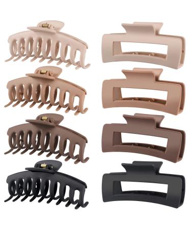 8 Pack 4.3 Inch Large Hair Claw Clips for Women Thin Thick Curly Hair Big Matte Banana Clips Neutral Hair Clips claw clips for thick hair hair accessories for women (A-Claw and Rectangle)