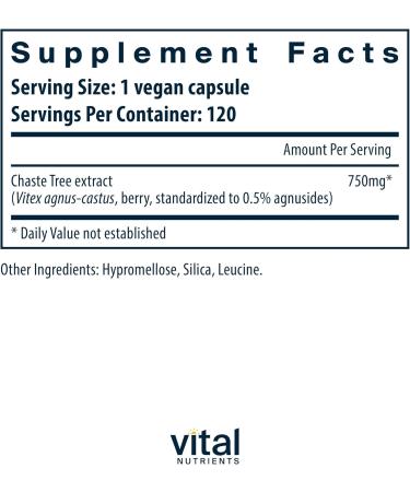 Vital Nutrients Vitex 750 - Female Hormone Support - 120 Vegetarian Capsules - Buy Online on GoSupps.com