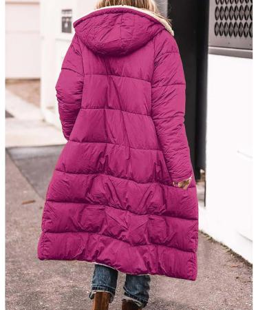 Hanxiulin Oversized Plush Jacket for Women | Warm Lined Fleece Winter Coat | Elegant Long-Sleeved Quilted Jacket in Hot Pink - Buy Online on GoSupps.com