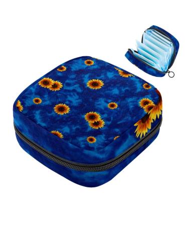Women's napkin storage bag sunflowers in a blue background menstrual cup portable women's tapes storage bags female menstruation first period bag