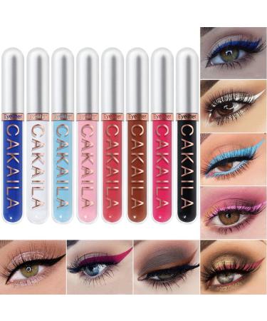 evpct 8 Colors Colored Colorful Liquid Makeup Eyeliner Liquid Set Stamp Shapes Eye Liners for Women Pink Red Blue Purple White Black Eye Liner Liquid Liner Waterproof delineadores de colores para ojos A02-Matte