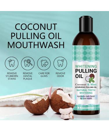 Coconut Pulling Oil Mouthwash - 8 Fl. Oz Mint Oil Pulling for Teeth Whitening & Fresh Breath | Oil Pulling with Tongue Scraper | International Shipping Available - Buy Online on GoSupps.com