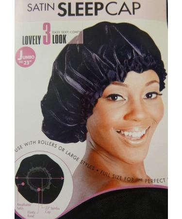 Satin Sleeping Cap  23 JUMBO XL X-Large BLACK Breathable and Comfortable Material  Elastic Band  Accommodate Large Hair Curlers and Rollers  Keeps Hair Styles in Place and Silky Satin Material to Help to Prevent Hair Br...