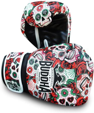 Buddha Fight Wear Fantasy Luzbel Boxing Gloves - 16oz Red - Muay Thai & Kickboxing - Odor-Resistant Synthetic Leather - Reinforced Seams - Unique Designs - Buy Online on GoSupps.com