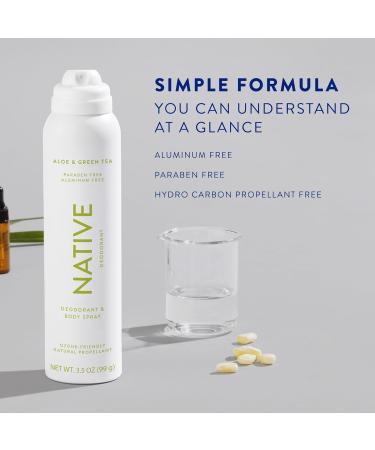 Native Deodorant & Body Spray Contains Naturally Derived Ingredients | Deodorant for Women and Men All Day Odor Protection Aluminum and Hydrocarbon Propellant Free | Aloe & Green Tea - Buy Online on GoSupps.com
