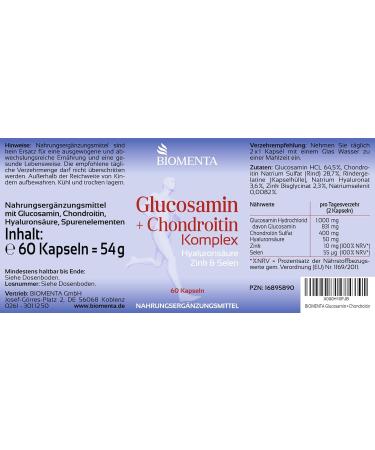 Biomenta Glucosamine & Chondroitin Complex - 60 Allergen-Free Capsules | Premium Joint Support with Hyaluronic Acid Zinc & Selenium - Buy Online on GoSupps.com