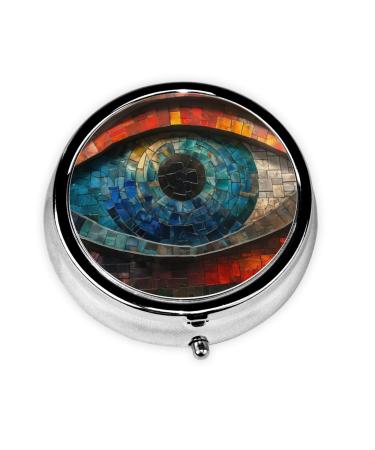 A Giant Eye Portable Metal Pill Box Round Mini 3-Compartment Plastic Insert hinged Fastening Design Suitable for Small Pills Must-Have for Travel