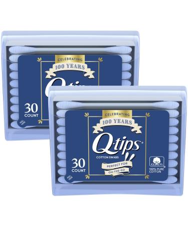 Q-tips Cotton Swabs - Travel Q-tips for Beauty Makeup Nails Men's Grooming and More Perfect for On the Go Travel Size Case 30 Count Ea (Pack of 2)