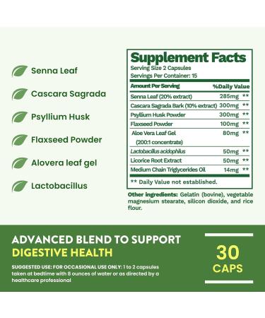 15 Day Advanced Colon Cleanse Probiotics & Natural Herbs Supports Detox & Gut Flora for Women & Men with Cascara Sagrada Psyllium Husk & Senna Leaf 30 Capsules 1-2 Daily | 15 Day Cleanse - Buy Online on GoSupps.com