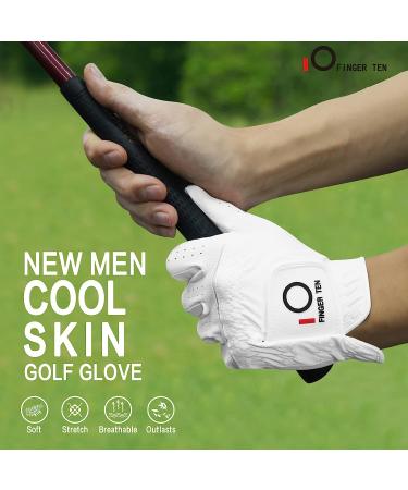 FINGER TEN Men's Left Hand Golf Gloves Rain Grip 3 Pack - All Weather Durable in Small, Medium, Large, XL - White, Black, Blue, Red, Brown - Medium/Large Left - Buy Online on GoSupps.com