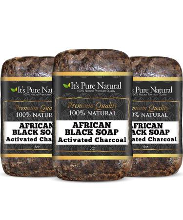 It's Pure Natural African Black Soap Bars with Activated Charcoal (Pack of 3) Organic Raw Soap for Face & Body Acne Treatment & Dark Spot Remover Made in Ghana
