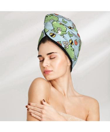 Hair Towel Wrap - Quick Drying Cute Floral Frog Turban | Hair Drying Towel with Button - Buy Online on GoSupps.com