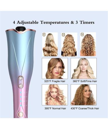 Yuehuam Auto Hair Curler Automatic Curling Iron Wand with 4 Temperatures & 3 Timers Dual Voltage Auto Shut-Off Spin Iron for Hair Styling Blue/Purple Gradient - Buy Online on GoSupps.com