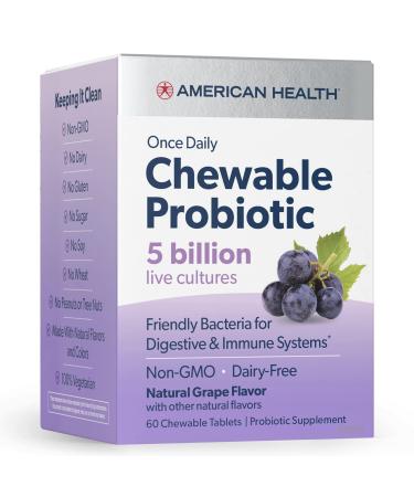 American Health Once Daily Chewable Probiotic Natural Grape  5 Billion CFU 60 Chewable Tablets