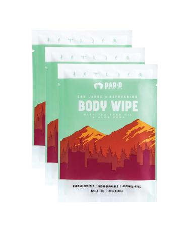BAR-D XL Body Wipes with Aloe Vera and Tea Tree Oil - Cleansing Face and Body Wipes For Women and Men Individually Wrapped Biodegradable Camping Wipes for Travel Gear, Festival Essentials, Hiking Gear, Post Workout - Showe…