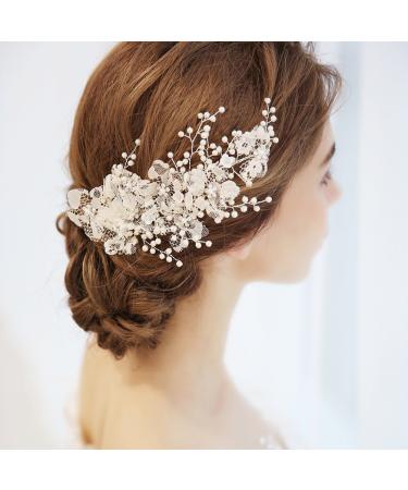 Frcolor Crystal Bridal Hair Side Clip Rhinestone Pearl Wedding Hair Accessories for Bride Bridesmaids Headpiece for Wedding