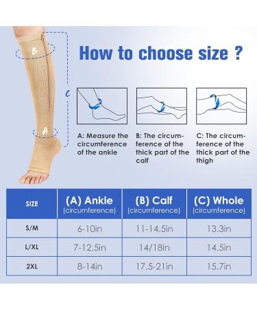 Bropite Compression Stockings with Zipper - 2 Pairs Calf Height Open Toe XXL B-Nude - Comfortable & Supportive International Shipping - Buy Online on GoSupps.com