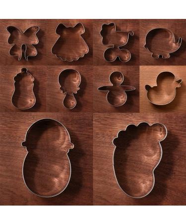 LILIAO Baby Shower Cookie Cutter Set - 10 Pcs Stainless Steel - Footprint, Dress, Carriage, Pacifier, Duck, Elephant, Bottle, Rattle, Ribbon Baby Biscuit Cutters - Buy Online on GoSupps.com