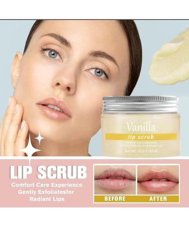 Natural Lip Scrub - Moisturizing Vanilla Sugar Scrub for Dry Lips | Exfoliating Lip Scrubber with Essential Oils | 1.76 Oz - Buy Online on GoSupps.com