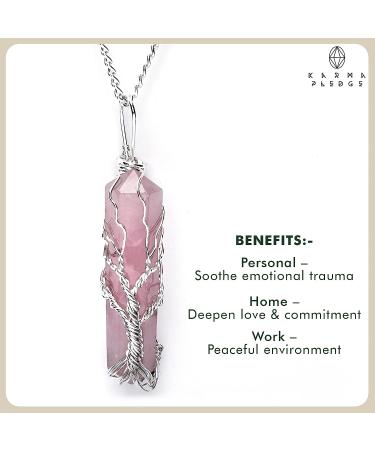 Handcrafted Rose Quartz Double Point Pencil Pendant - Karma Pledge Crystal Necklace for Chakra Healing & Protection - Buy Online on GoSupps.com