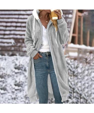 Buy Hanxiulin Oversize Plush Hoodie Jacket - Women's Long-Sleeved Winter Coat | Fleece Casual Fashion in M Gray - Buy Online on GoSupps.com