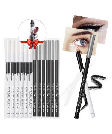 12PCS Erinde Eyeliner Pencil Set, White Eyeliner Pencil, Soft Black Eye Liner Eyebrow pencil, Eye Brightener Stick, Waterproof Natural Matte Hypoallergenic, White Eye Liners Makeup Pencils, Easy to Color SET C