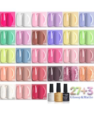 Buy Lavender Violets Gel Nail Polish Kit - 30 Soak-off UV LED Colors in Pink Brown White | Base Matte & Glossy Top Coat - Buy Online on GoSupps.com