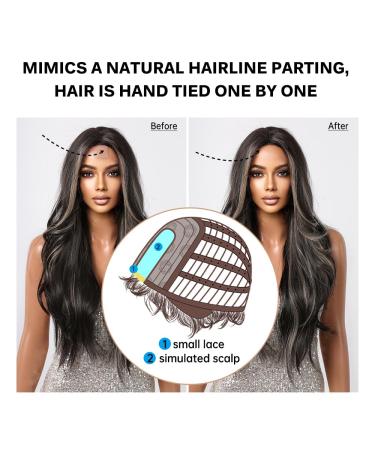 28 Inch Long Black Wigs for Women | Wavy Curly Synthetic Wig with Blonde Highlights - Perfect for Daily and Party Use - Buy Online on GoSupps.com