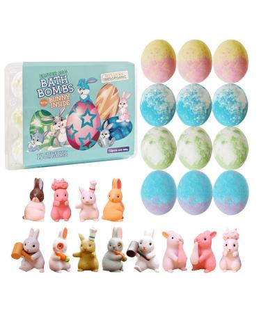 12 Pack Easter Egg Bath Bomb Holiday Gift Set with Bunny Inside of Each