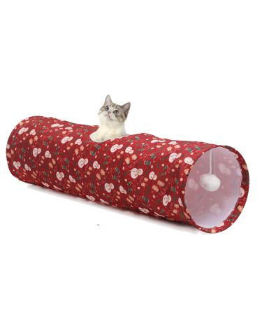 LUCKITTY Cat Toy Tunnel Collapsible Tube with Plush Ball, for Small Pets Bunny Rabbits, Kittens, Ferrets,Puppy and Dogs Christmas Snowman pattern