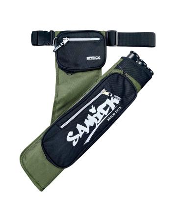 SAMICK SPORTS Archery Arrow Quiver for Arrows - Adjustable Waist Hanged Quiver - 3 Protected Arrow Tubes - Pockets for All Your Equipment Right Handed ONLY Right handed Green