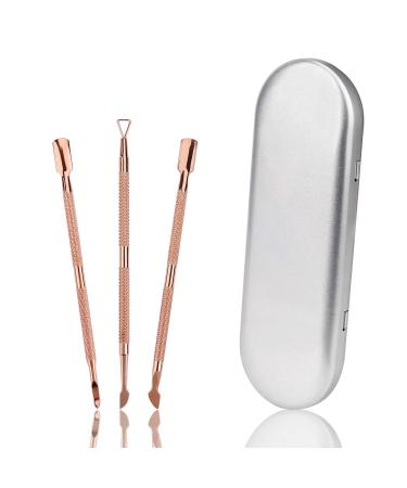 Cuticle Pusher Set Stainless Steel Double Ended Nail Gel Polish Remover Triangle Cuticle Peeler Scraper Manicure Tools for Fingernails and Toenails 3 Pieces (Rose Gold)