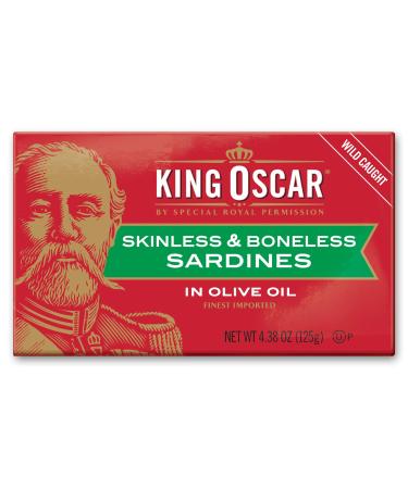 King Oscar Skinless & Boneless Sardines , Olive Oil, 4.38 Ounce (Pack of 12)