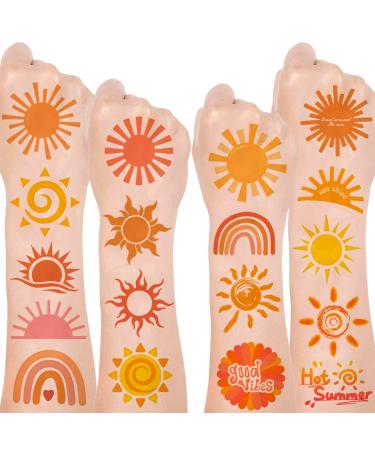 16 Sheets Sun Temporary Tattoos for First Trip Around the Sun Party Favors Decorations Supplies for Here Comes The Son Baby Shower Boys Girls Boho Hippie Sunshine Party(192 PCS)