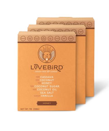 Lovebird Gluten Free Cereal Honey 3 Pack - Organic Grain Free Cereals Paleo AIP Dairy Free Keto Friendly No Refined Sugar Healthy Snacks for Kids, Adults