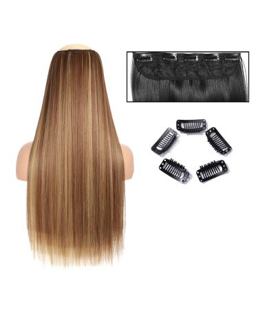 Hair Extensions Straight Hair Extensions 24" Long Straight One Piece 5Clips Clip in Hair Extensions Synthetic Hairpieces for Woman Hair Pieces(SG66 H12-24) 24inches SG66 H12-24