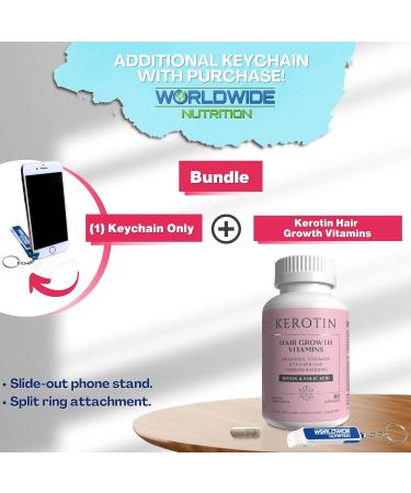 Worldwide Nutrition Kerotin Hair Growth Vitamins - Biotin DHT Blocker Supplement & Key Chain - 60 Count for Natural Hair Strength - Buy Online on GoSupps.com