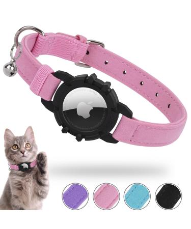 Airtag cat neck band integrated Apple Air day cats collars soft GPS cat neck band with Airtag bracket & bell light tracker collar cat girls/young cats for collar (pink) xs pink