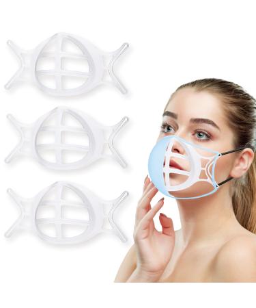 3D Mask Bracket - Mask Insert for Cloth Mask - Mouth Guard for More Breathing Space - Cool Inner Support Frame for Comfortable Wearing (3 Pack Semi-Transparent)