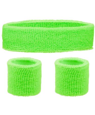 Welding band and headband set - welding band neon for 80s outfit women - neon accessories for fun runs team building events pride parties gymnastics sport tennis - headband 80s green