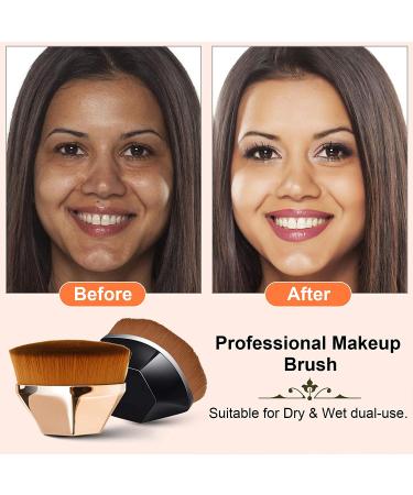 Endoto Foundation Makeup Brush 2 Pack - High-Density Flat Top Hexagon Face Kabuki Brush Set for Flawless Powder & Liquid Cosmetics - Portable Case Included (Black & Rose) - Buy Online on GoSupps.com