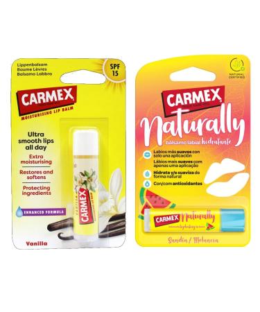 Carmex Carmex Lip Balm Combo Naturally Watermelon And Vanilla Extra Moisturizing Spf 15